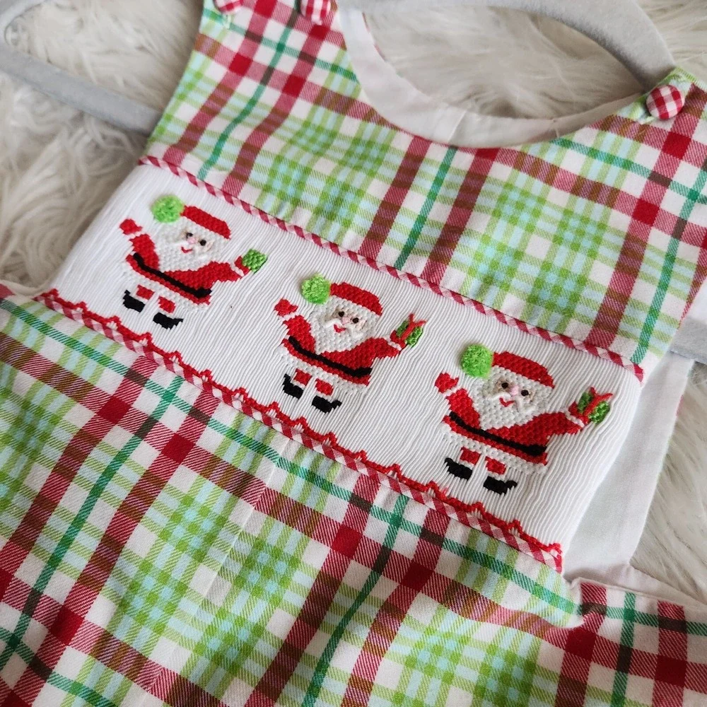 Shrimp & Grits‎ Snowman Smocked Jon Jons Size 18 Months Plaid Christmas Holiday